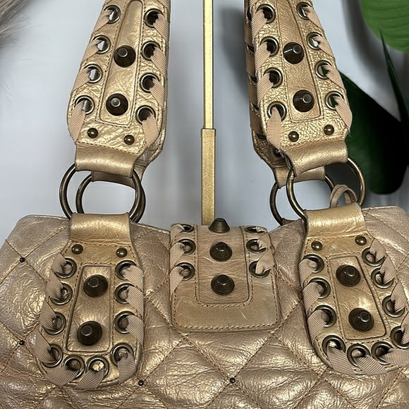 HTF Vintage BETSEY JOHNSON 💛🔐Gold Quilted Leather Padlock Bag - Picture 14 of 16